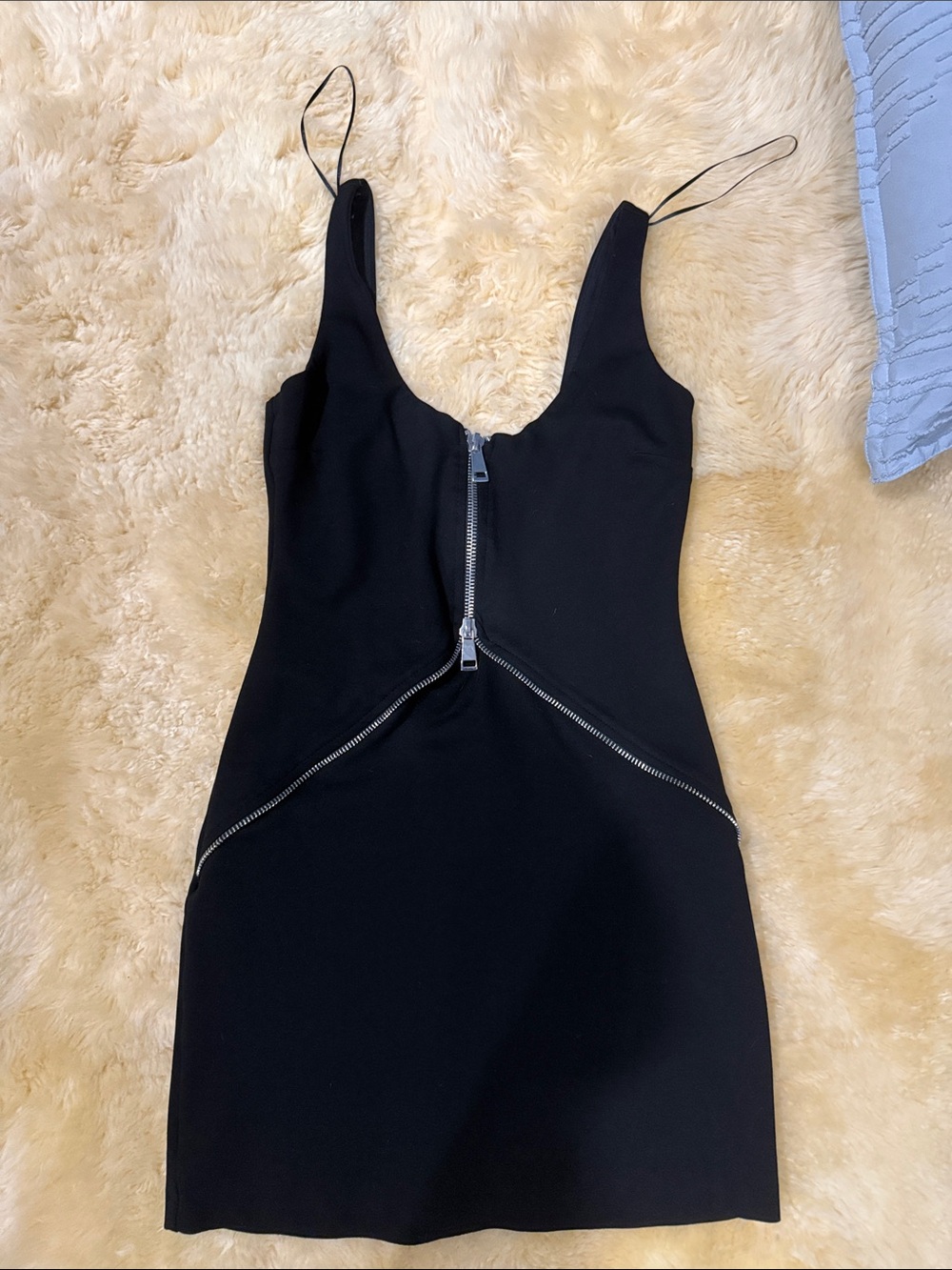 Zara Black Zip-Front Bodycon Dress size Large NWOT